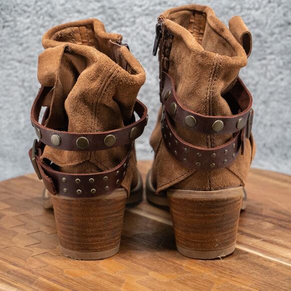Chocolat Blu Brown Suede Ankle Boots Decorative Braided Straps Buckles Size 8.5 - Picture 4 of 7